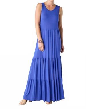 NEW COCO + CARMEN janie solid tiered maxi dress in cobalt blue